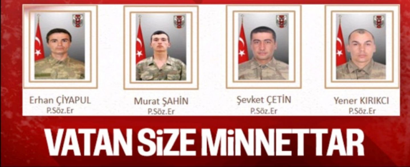 Hakkari'de şehit olan kahraman Mehmetçiğimizin ruhları şad, mekanları cennet olsun. Milletimizin başı sağ olsun. Yaralı askerlerimize Rabbimiz acil şifalar versin.